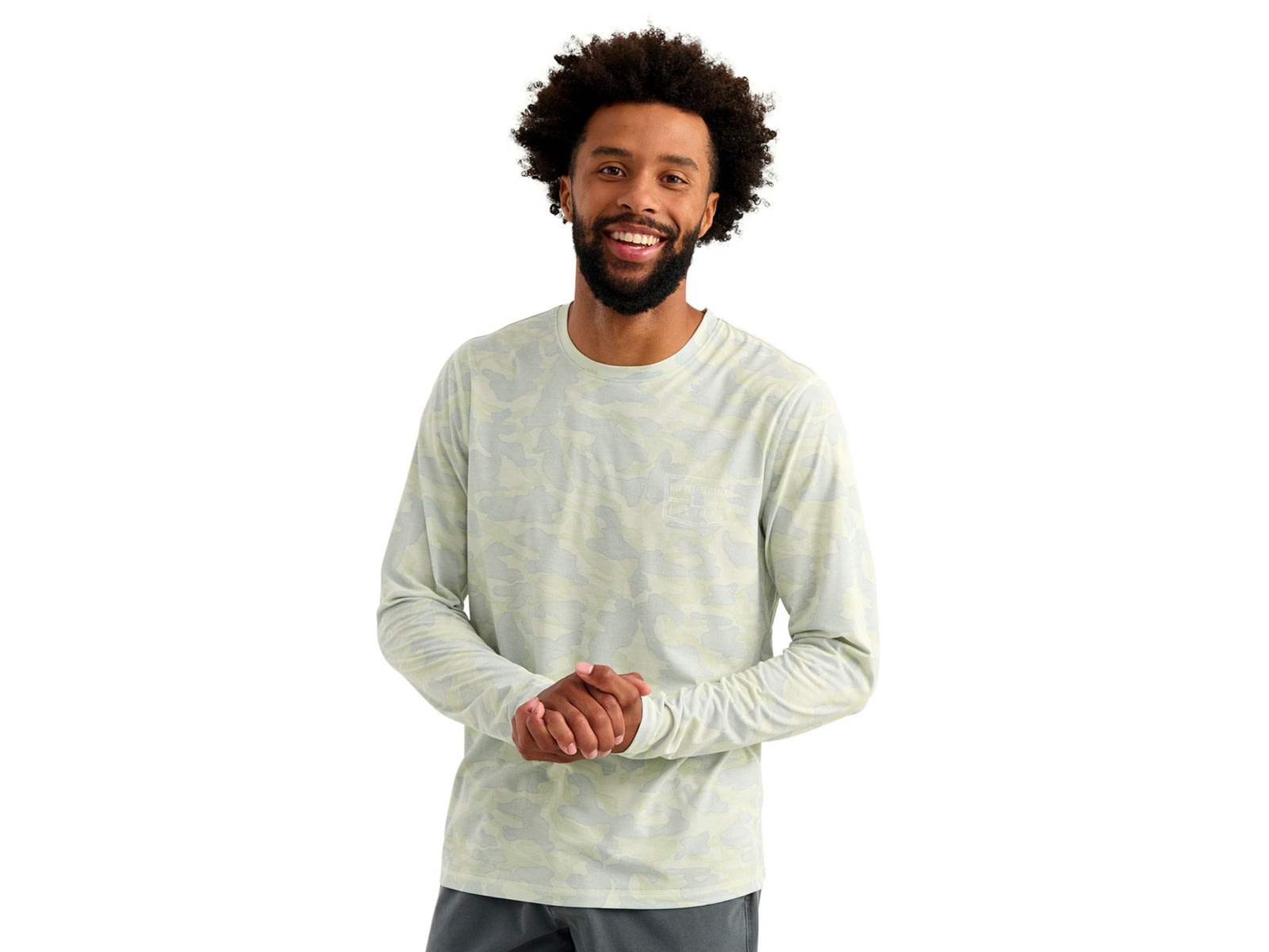 HUK Performance Fishing Drift Printed Long Sleeve Crew - Men's Pale Algae