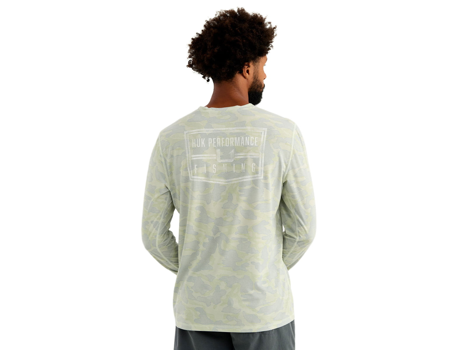 HUK Performance Fishing Drift Printed Long Sleeve Crew - Men's Pale Algae