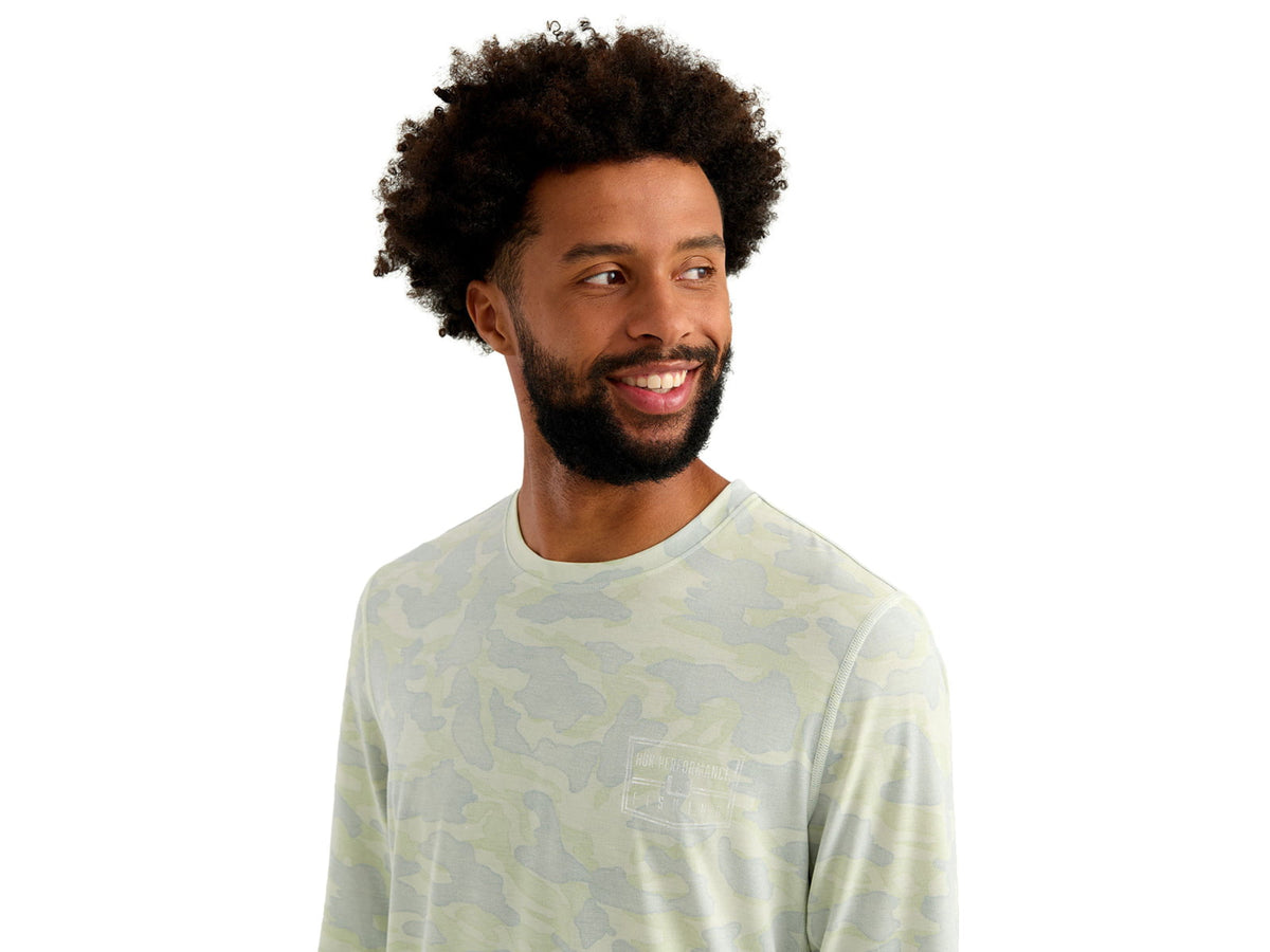 HUK Performance Fishing Drift Printed Long Sleeve Crew - Men's Pale Algae