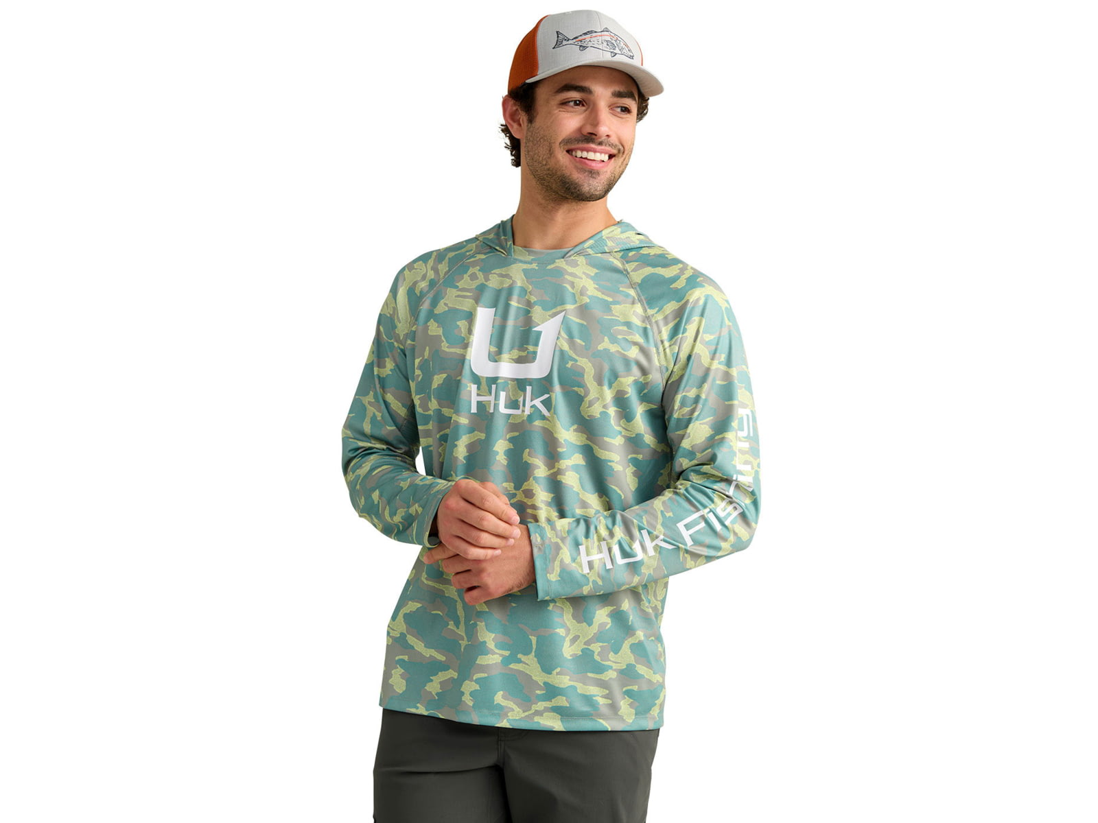 HUK Performance Fishing Icon Printed Long Sleeve Hoodie - Men's Seagrass