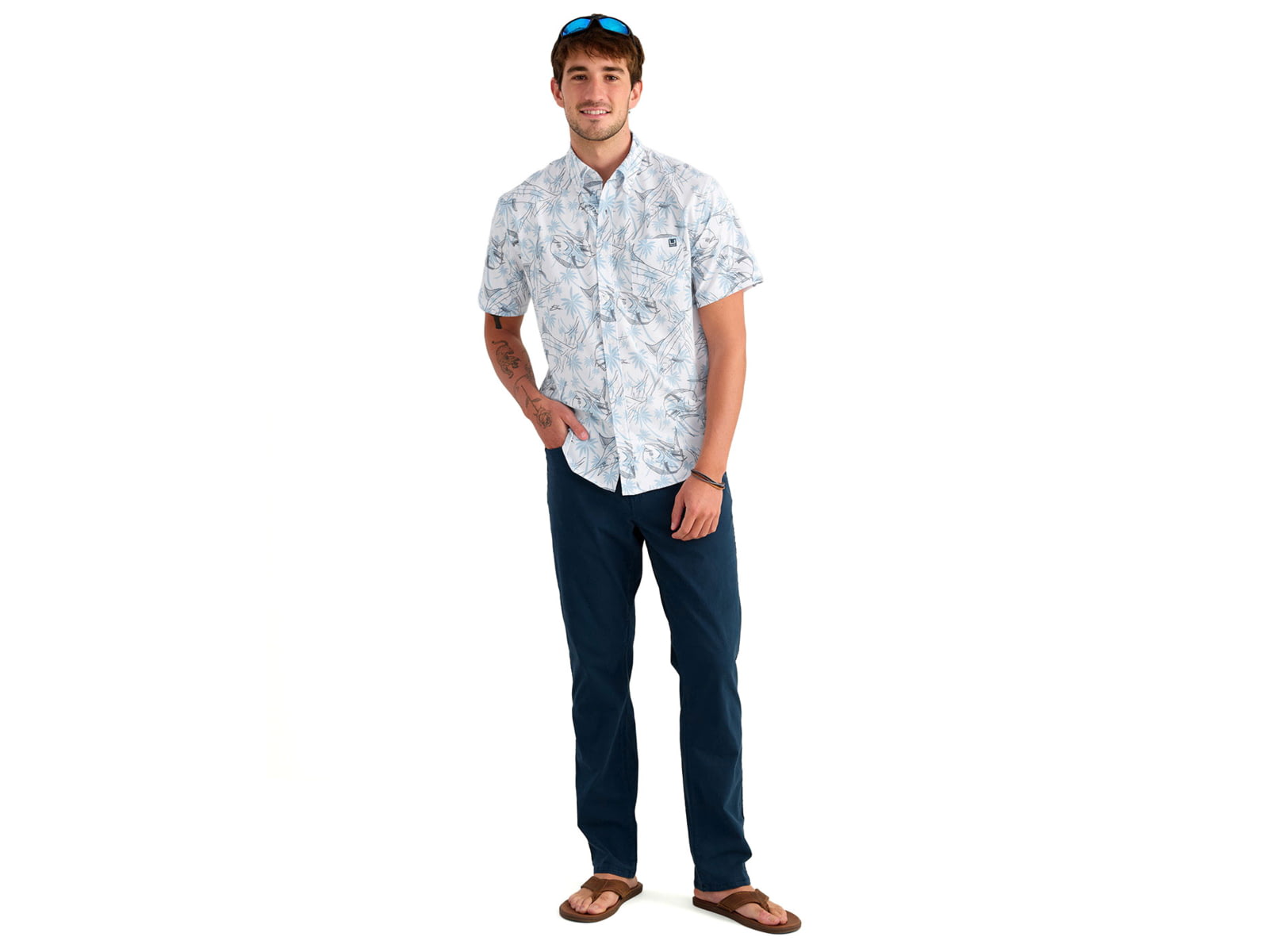 HUK Performance Fishing Kona Kc Printed Shirt - Men's Blue Shadow