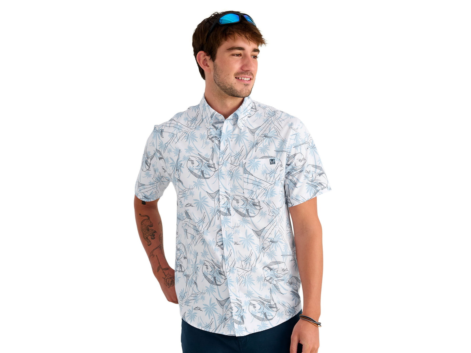 HUK Performance Fishing Kona Kc Printed Shirt - Men's Blue Shadow