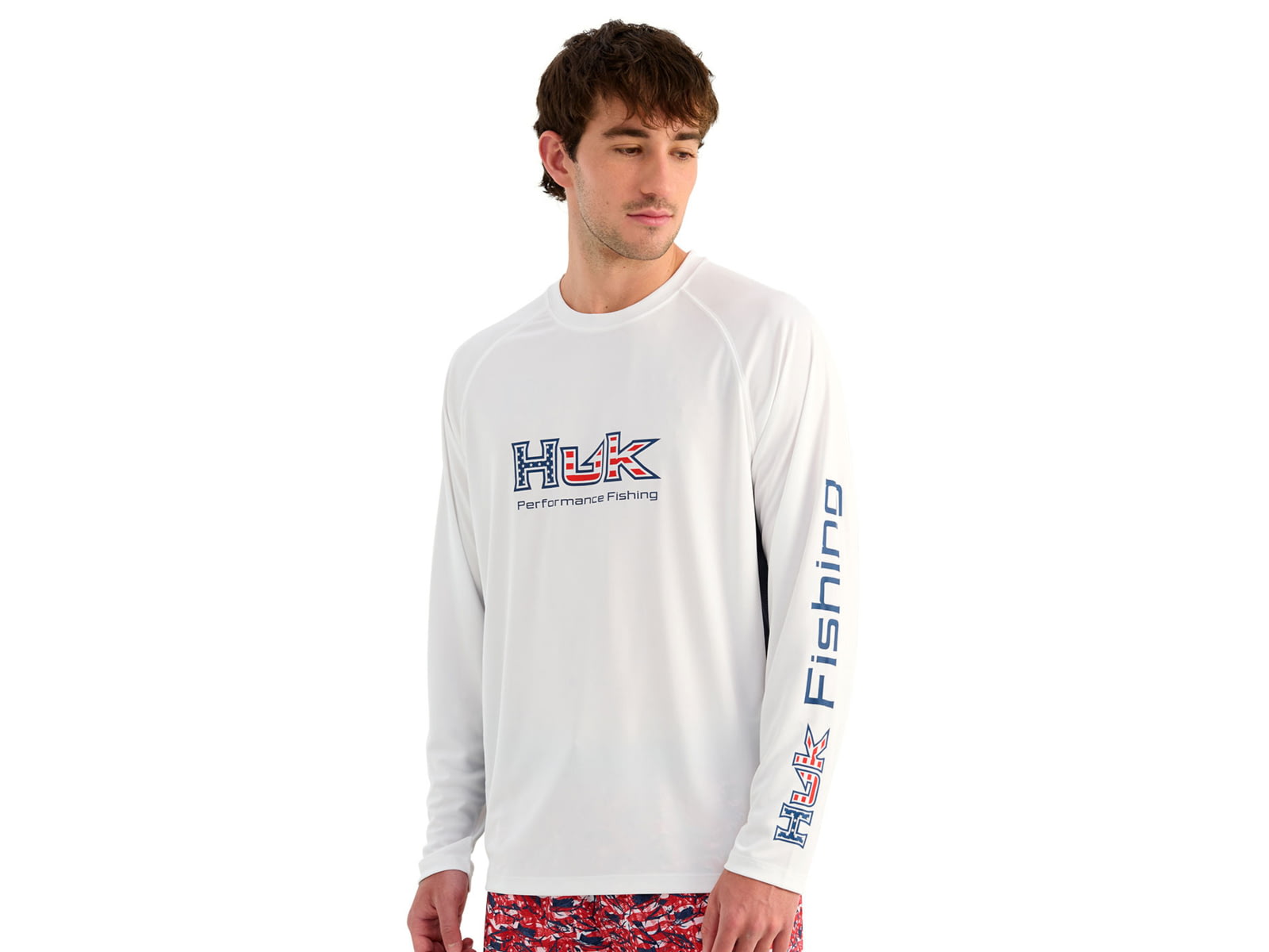 HUK Performance Fishing Pursuit Americana Fill Long Sleeve Crew - Men's White