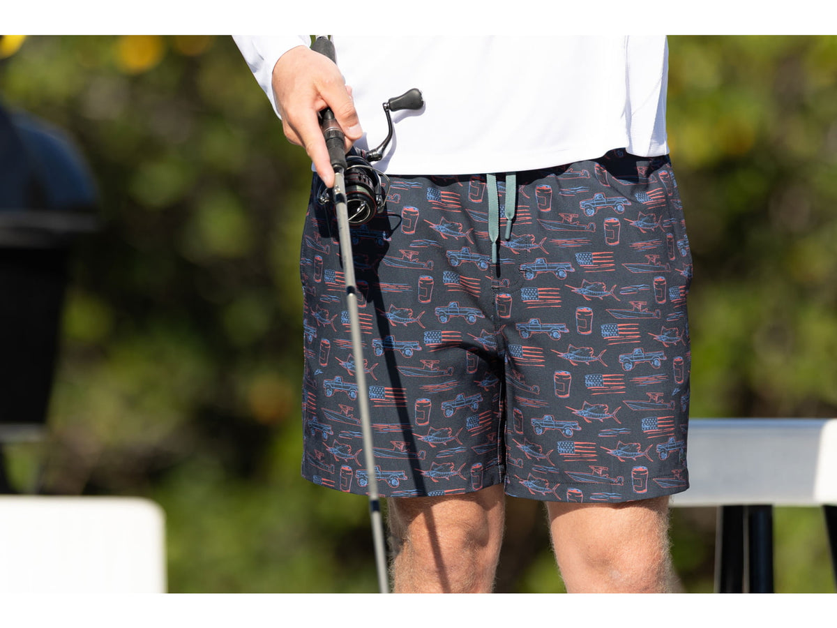 HUK Performance Fishing Pursuit Kc Printed Volley Short - Men's Sea Storm