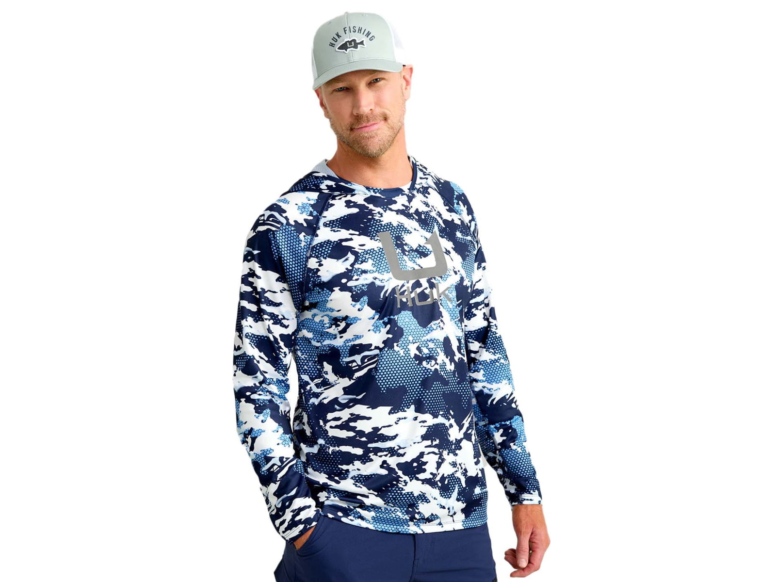 HUK Performance Fishing KC Print Icon Performance Crew - Men's Night Owl2 Small