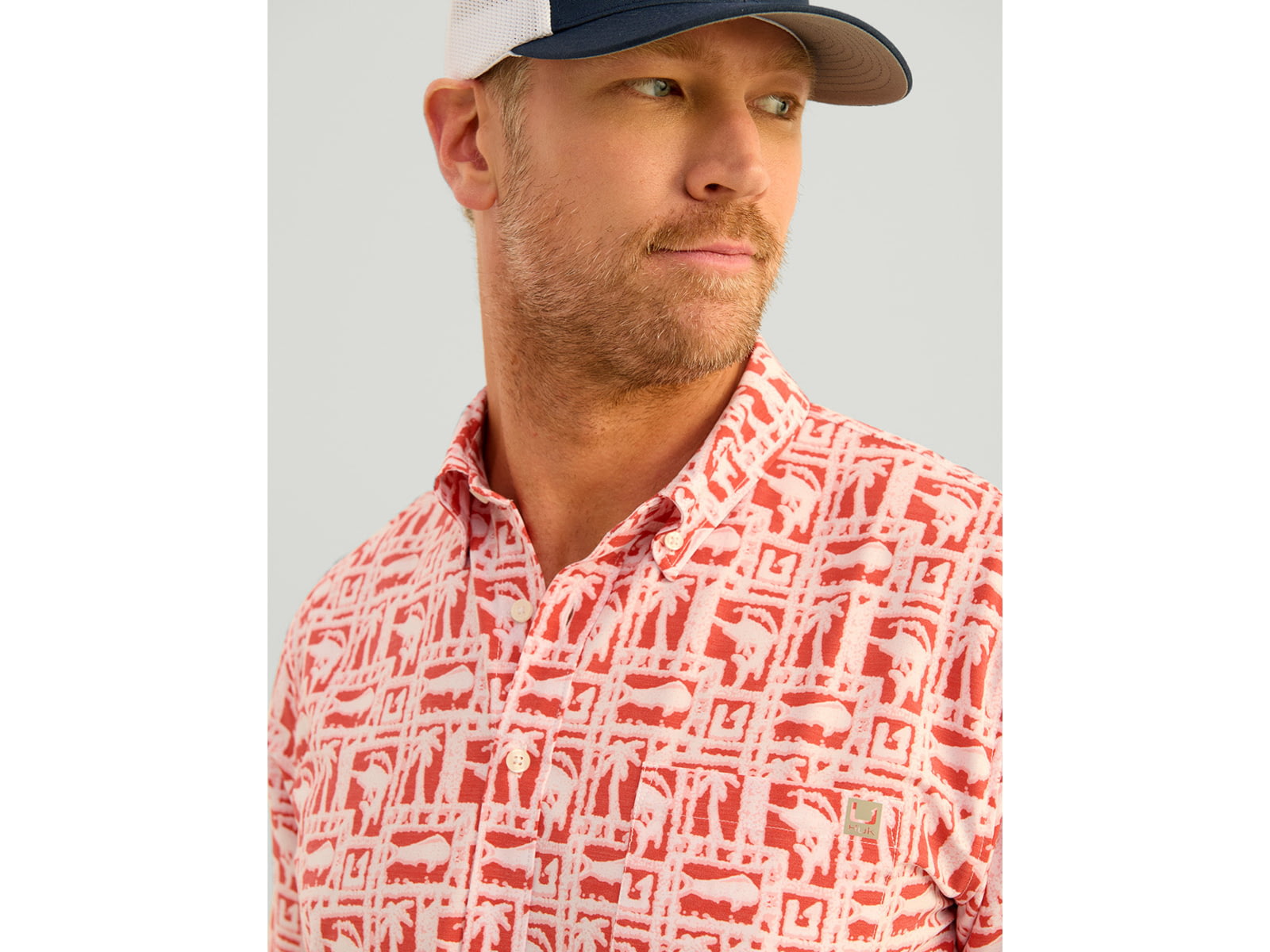 HUK Performance Fishing Kona Printed Short Sleeve Shirt - Men's Navy Small