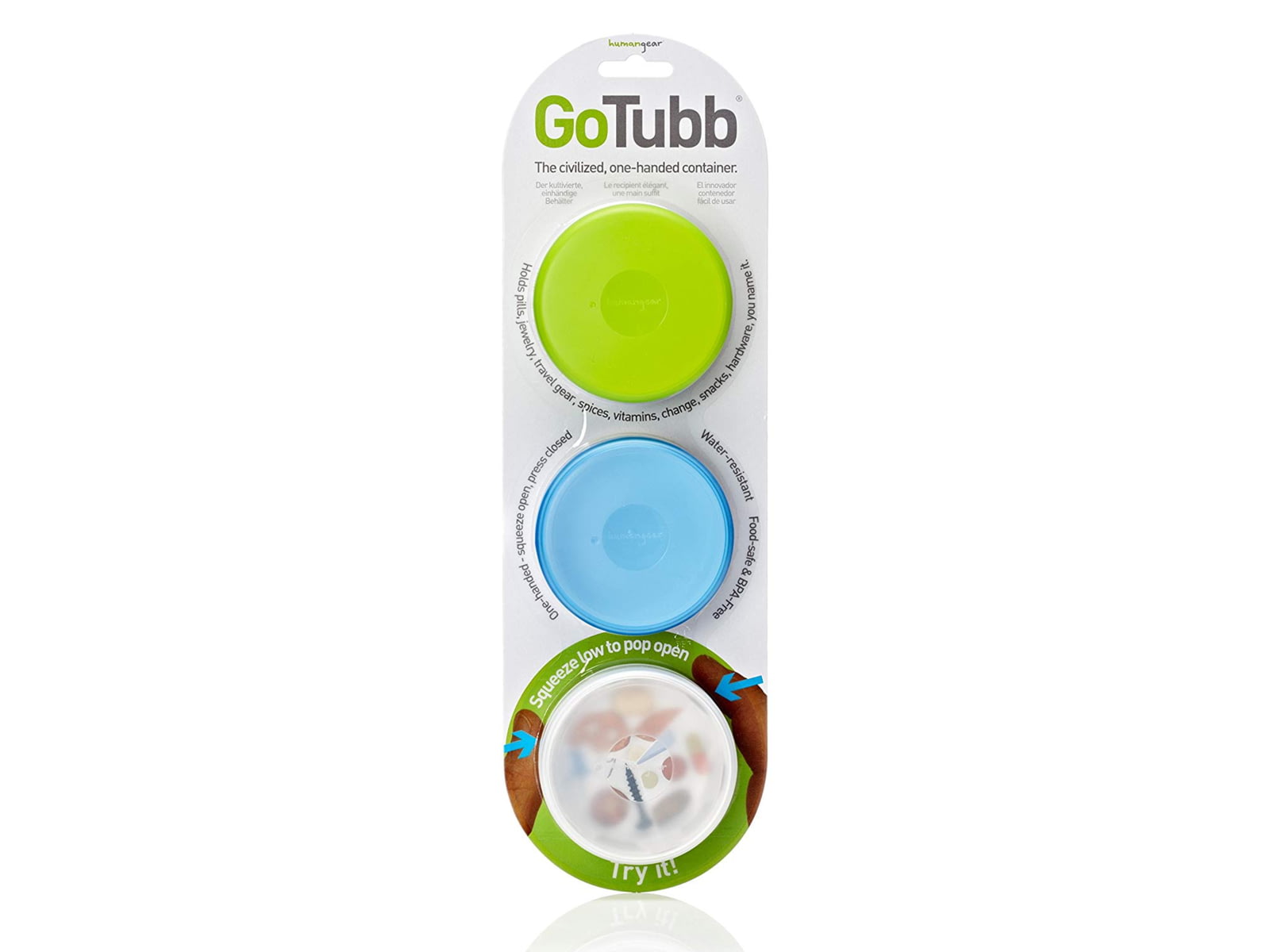 Humangear GoTubb 3-Pack Medium 2oz Clear/Green/Blue 735025