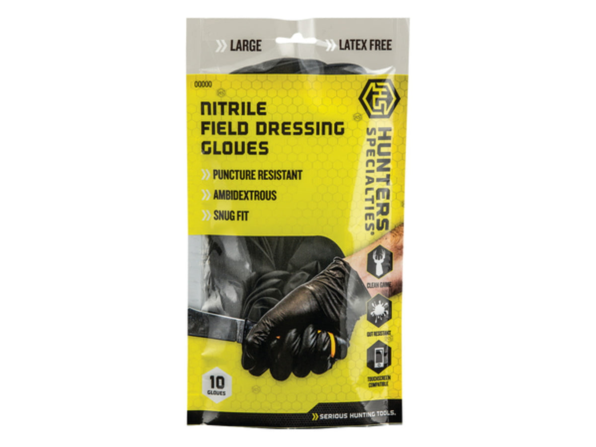 Hunters Specialties Nitrile Field Dressing Gloves 10pk Black HS-100047