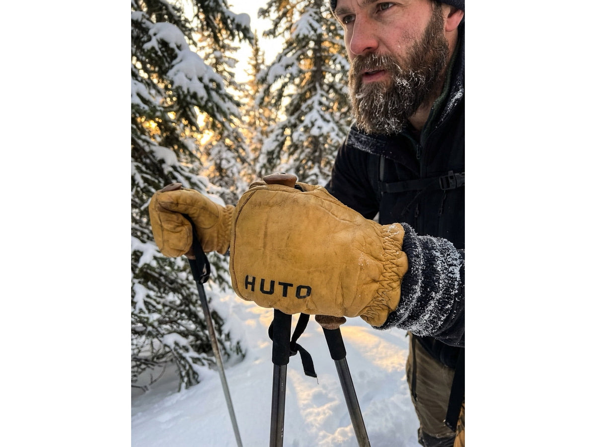 Huto Lifestyle Sherpa Lined Leather Mitten Glove Beige/Brown Extra Large Sherpa-Lthr-Mitten-XL