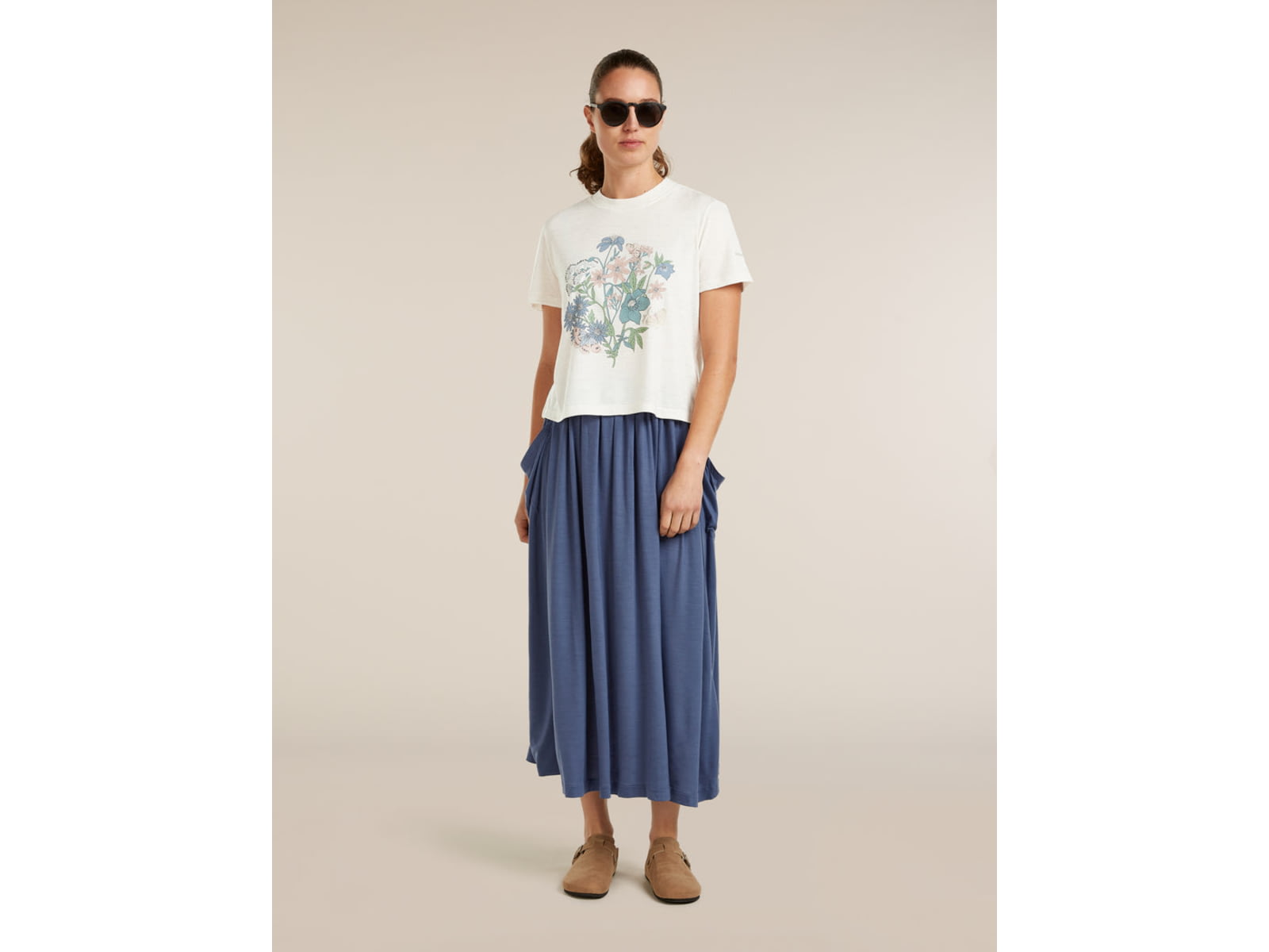 Icebreaker Merino 150 Tech Lite Short Sleeve Crop NZ Flora T-Shirt - Women's Ecru Heather