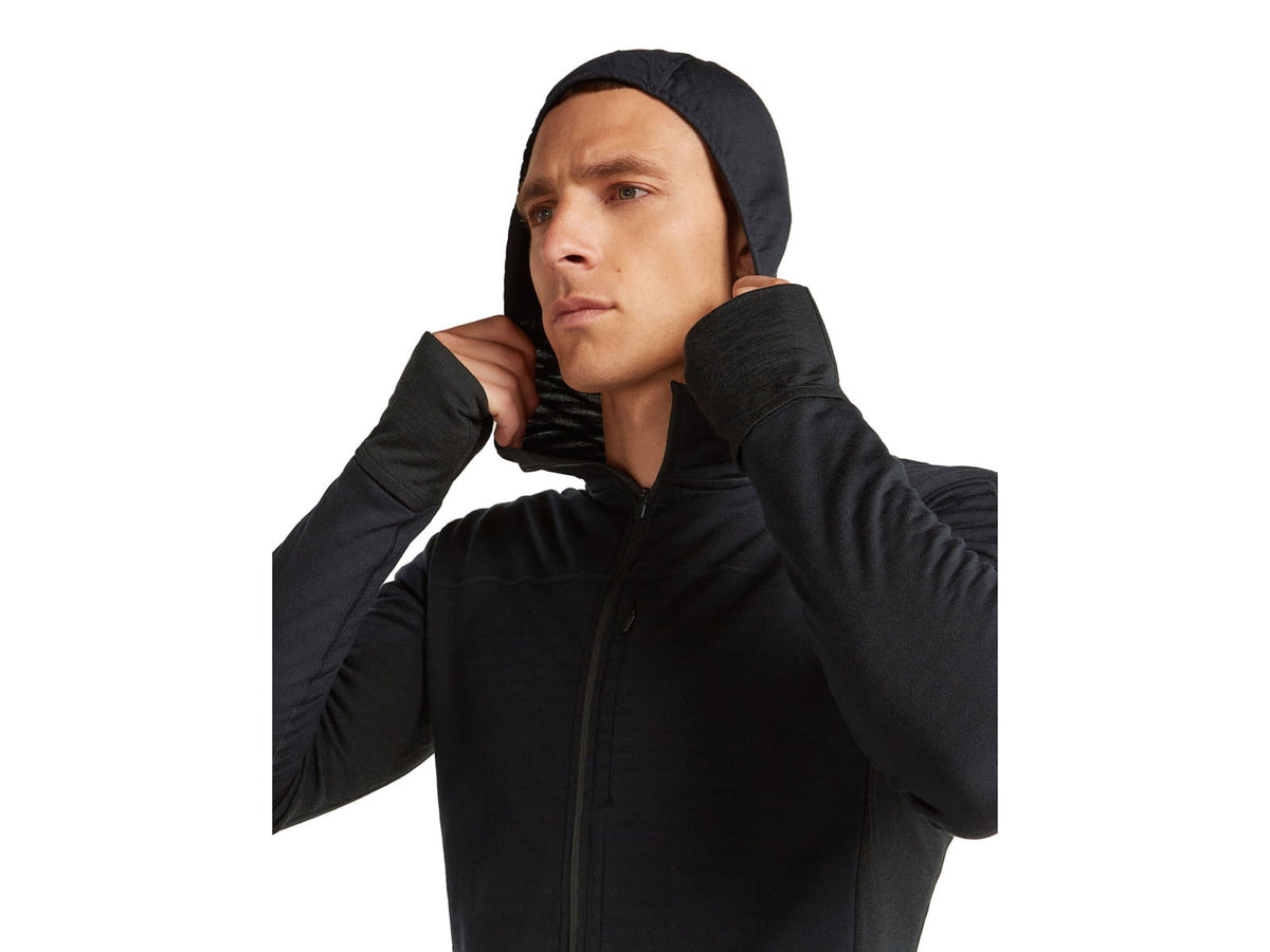 Icebreaker Merino Blend 300 RealFleece Descender Long Sleeve Zip Hoodie - Men's Black
