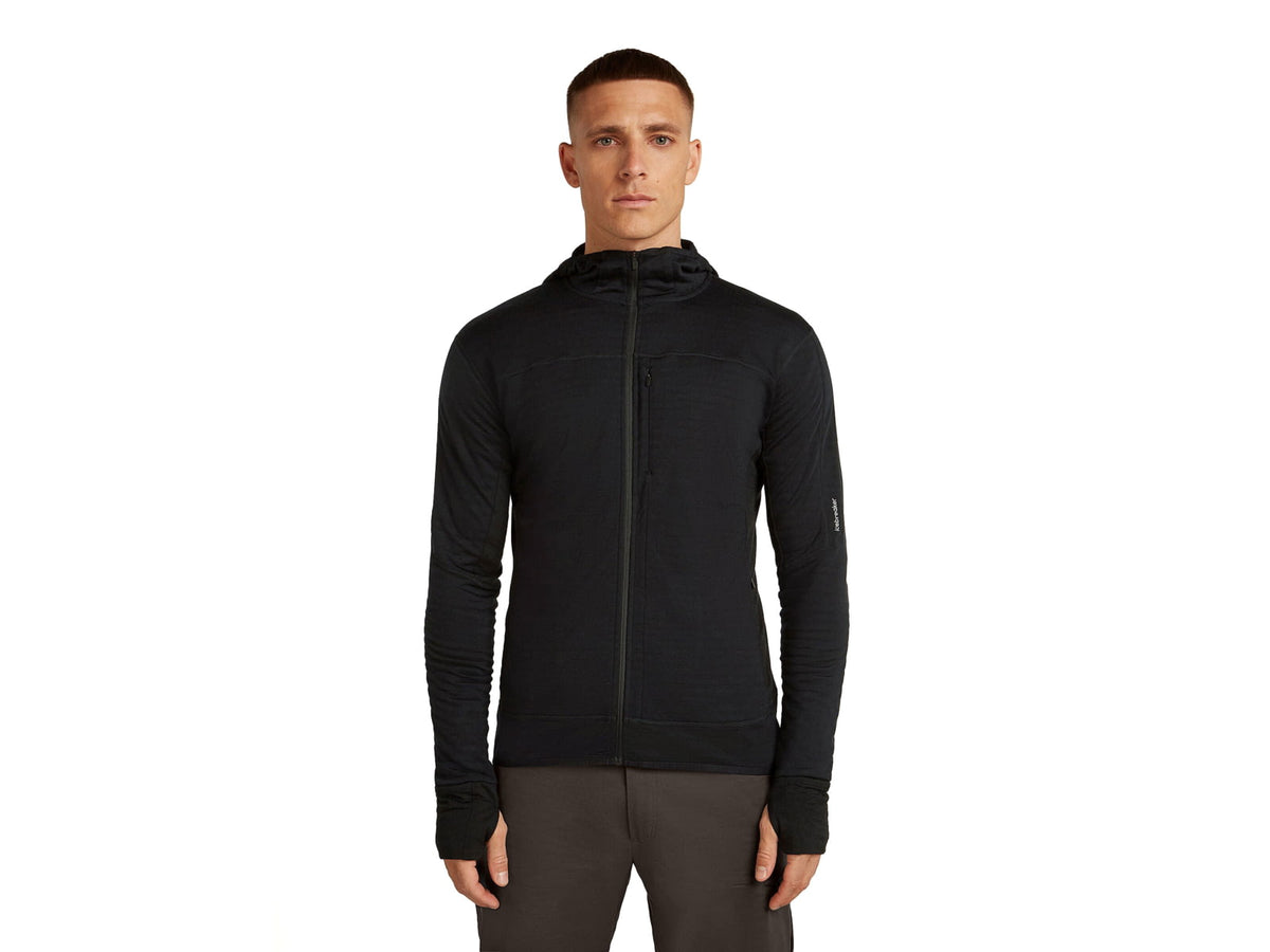 Icebreaker Merino Blend 300 RealFleece Descender Long Sleeve Zip Hoodie - Men's Black
