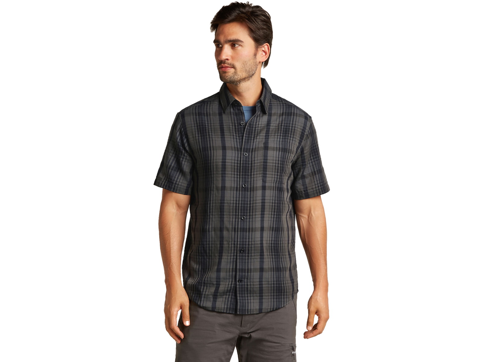 Icebreaker Merino 125 Cool-Lite Steveston SS Shirt Plaid - Men's Obsidian/Black Small