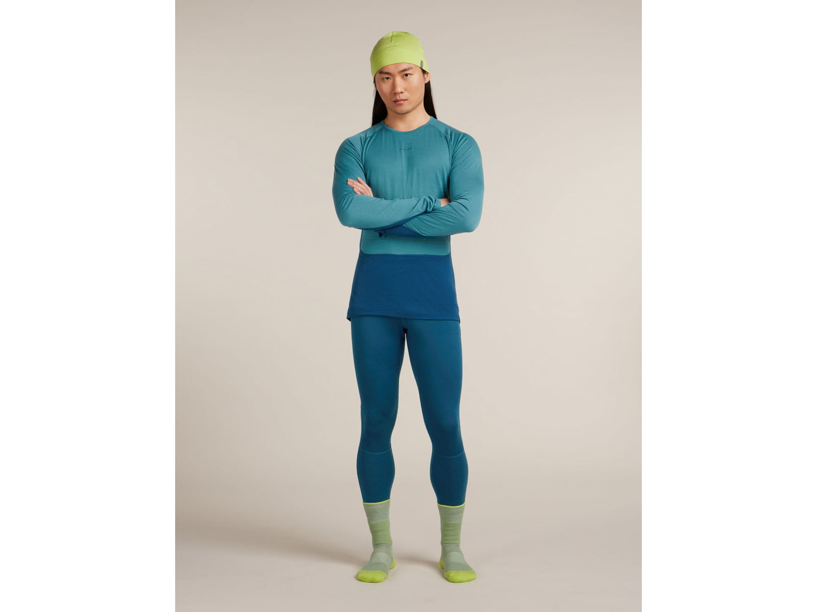 Icebreaker Merino 200 ZoneKnit Long Sleeve Crew Thermal Top - Men's Atlantis/Topaz/CB