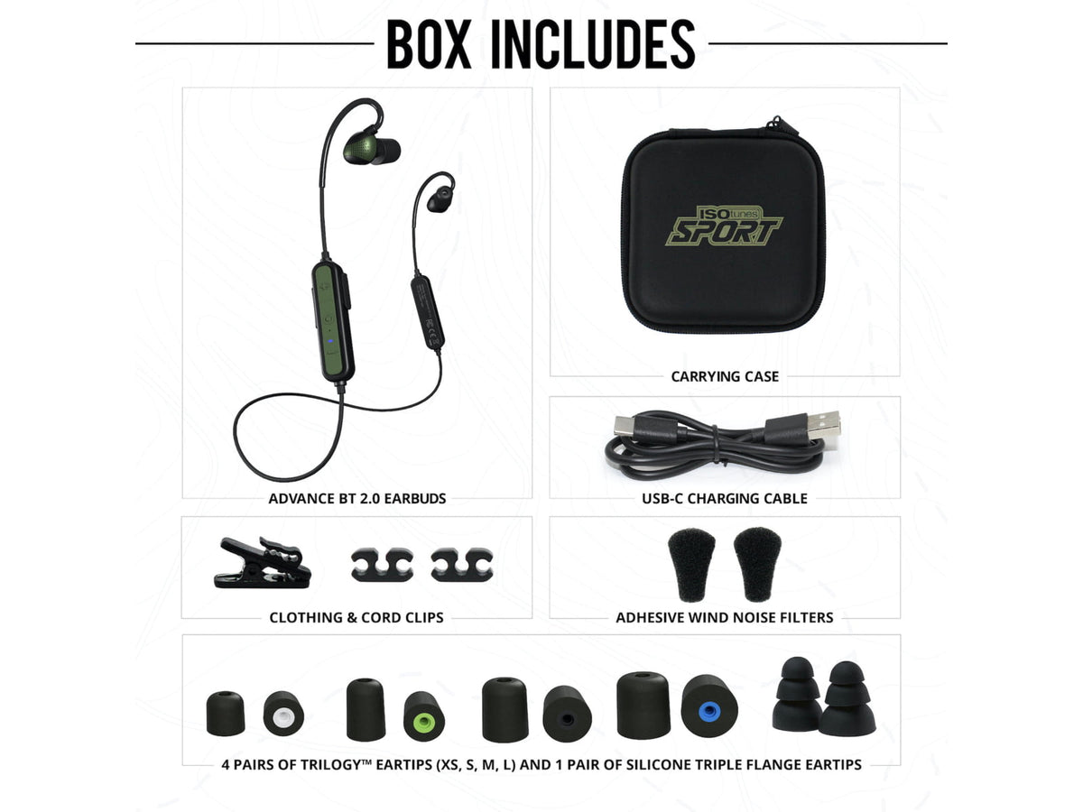 ISOtunes Sport Advance BT 2.0 Protective Ear Plugs 26 dB 1 Pair OD Green Universal