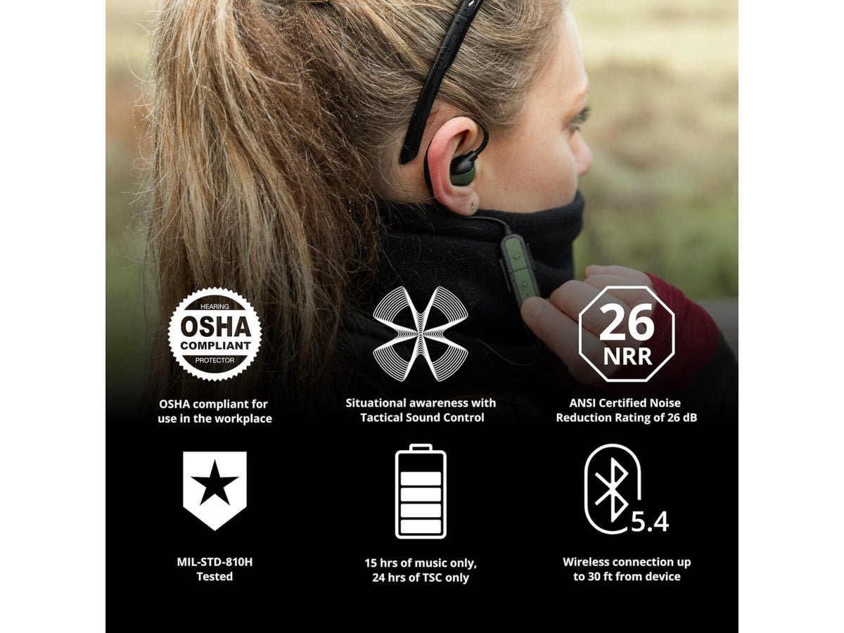 ISOtunes Sport Advance BT 2.0 Protective Ear Plugs 26 dB 1 Pair OD Green Universal