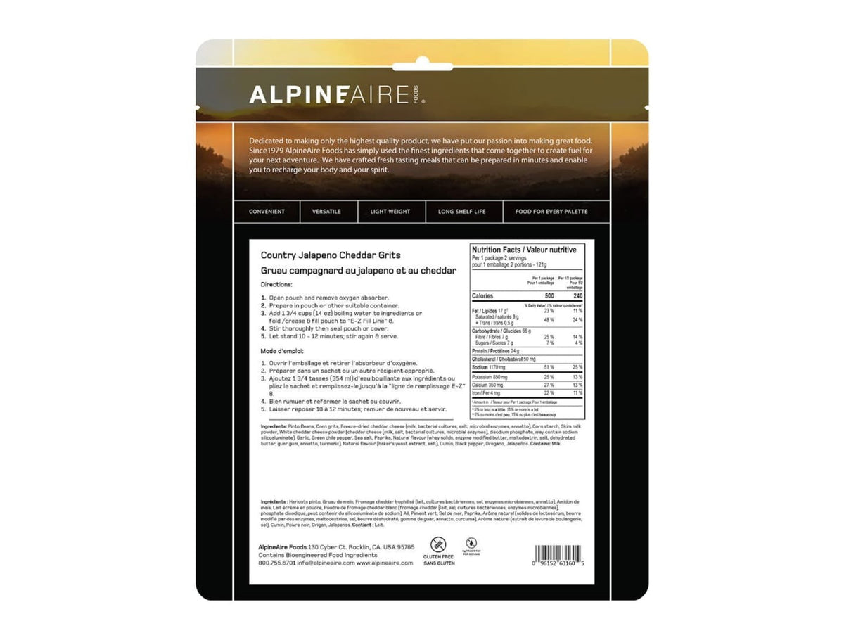 Katadyn Alpine Aire Foods Country Jalapeno Cheddar Grits 62160