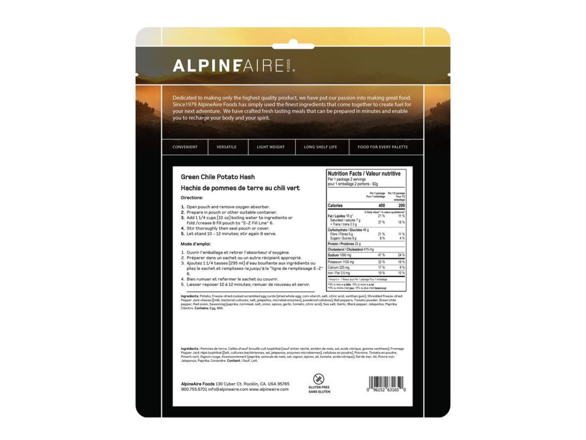 Katadyn Alpine Aire Foods Green Chili Potato Hash 62165