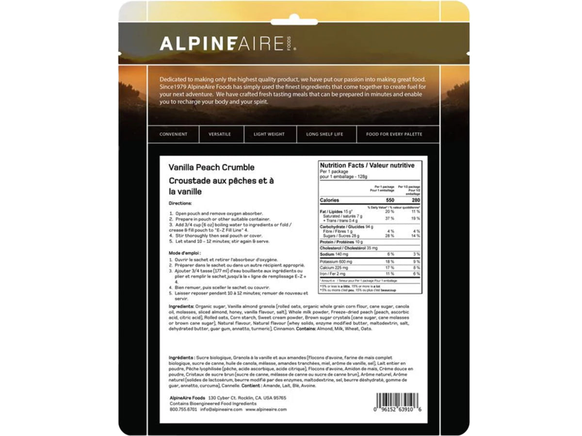 Katadyn Alpine Aire Foods Vanilla Peach Crumble