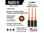 Klein Tools 1000V Insulated Screwdriver Set 3Piece Orange/Black