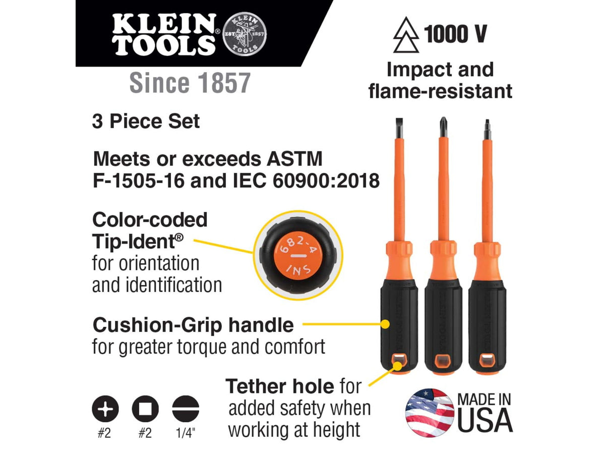 Klein Tools 1000V Insulated Screwdriver Set 3Piece Orange/Black