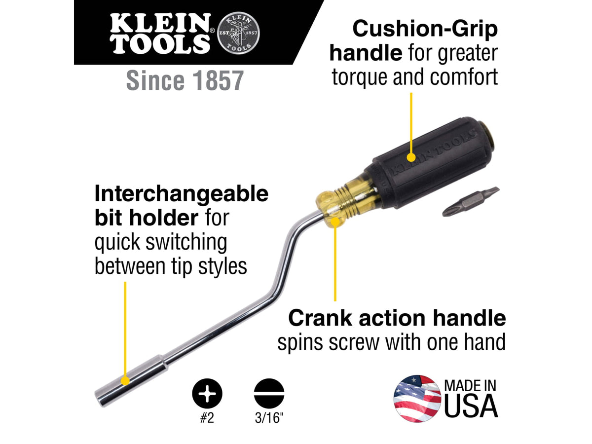 Klein Tools 2in1 Multi-Bit Screwdriver Rapi-Drive Phillips and Slotted Bits Black/Yellow 67100