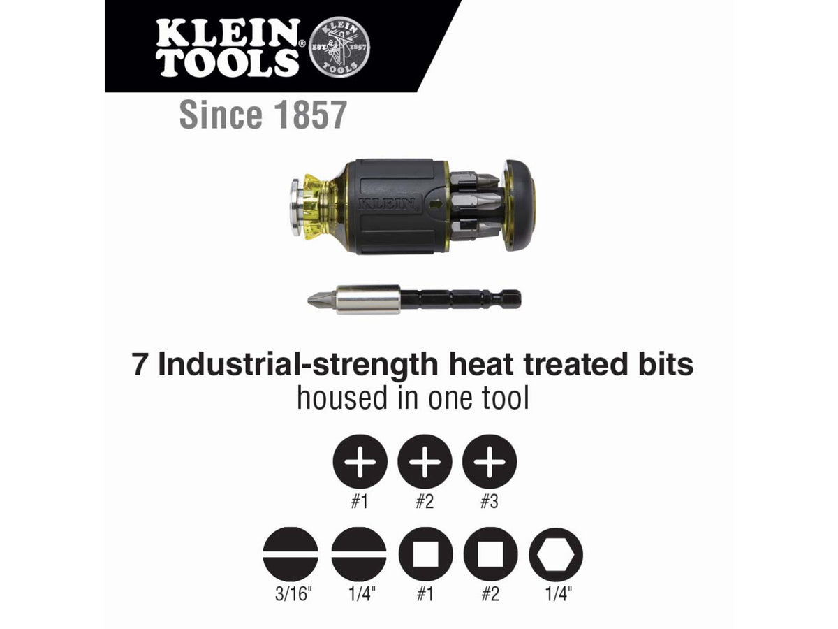 Klein Tools 8in1 Multi-Bit Adjustable Length Stubby Screwdriver Black 32308