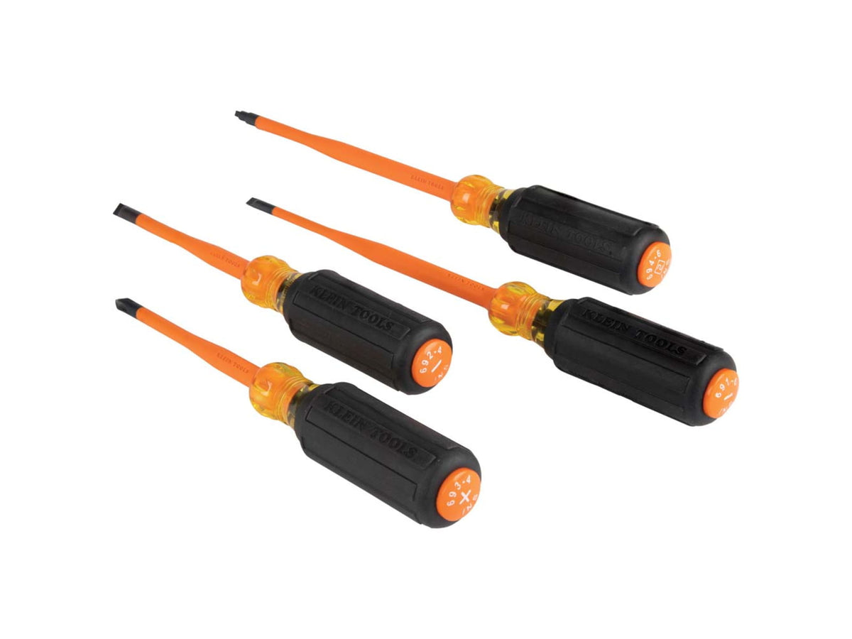 Klein Tools Cabinet Screwdriver Set Slim-Tip Insulated Phillips Square 4Piece Orange/Black 33734INS
