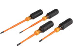 Klein Tools Cabinet Screwdriver Set Slim-Tip Insulated Phillips Square 4Piece Orange/Black 33734INS