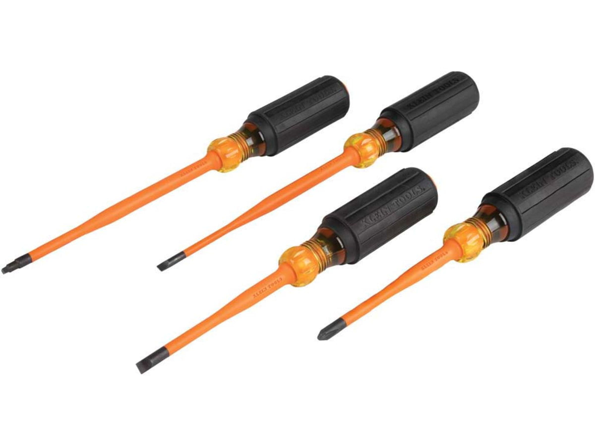Klein Tools Cabinet Screwdriver Set Slim-Tip Insulated Phillips Square 4Piece Orange/Black 33734INS