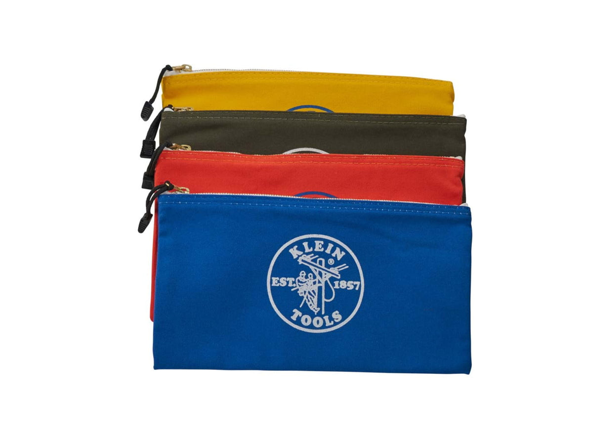 Klein Tools Canvas Tool Pouches Zipper Bags 4-Pack Olive Orange Blue Yellow