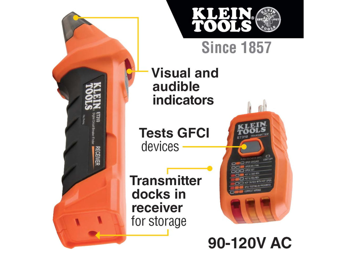 Klein Tools Circuit Breaker Finder w/GFCI Outlet Tester Digital ET310