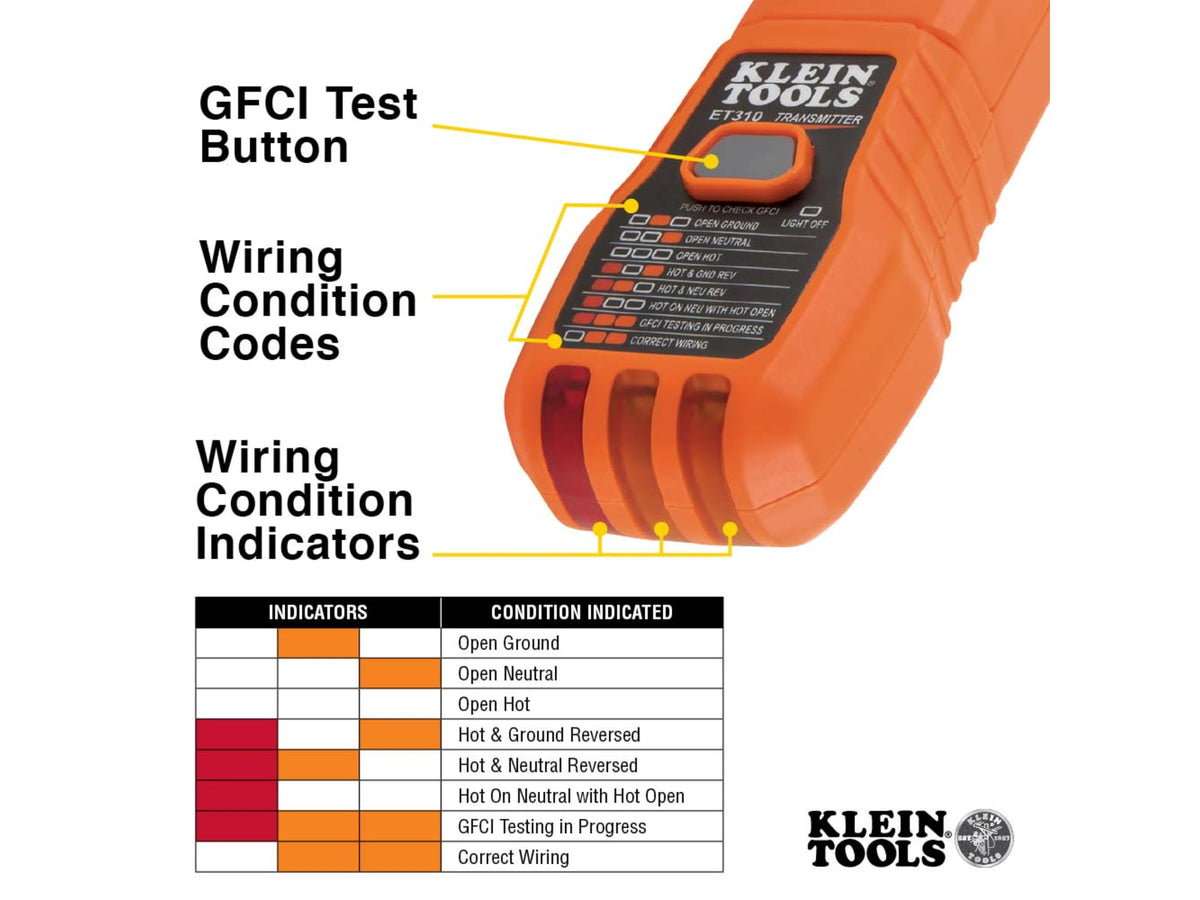 Klein Tools Circuit Breaker Finder w/GFCI Outlet Tester Digital ET310