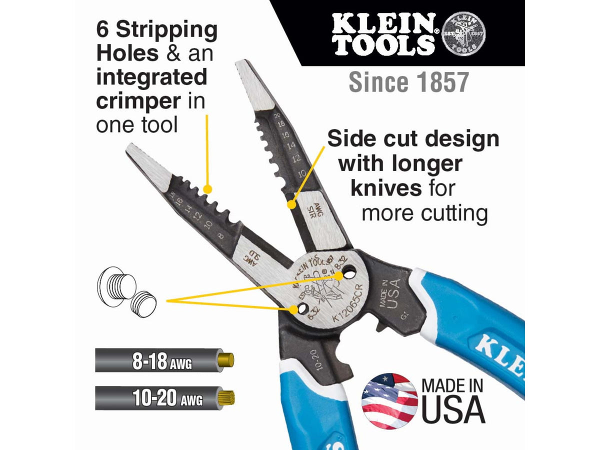 Klein Tools Klein-Kurve Heavy-Duty Wire Stripper/Cutter/Crimper Multi Tool 8-20 AWG Blue/White K12065CR