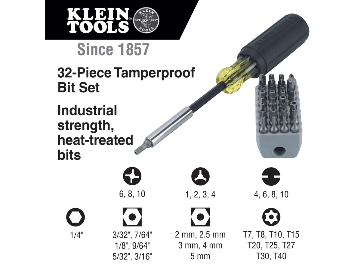 Klein Tools Screwdriver w/32-Piece Tamperproof Bit Set Magnetic 32510