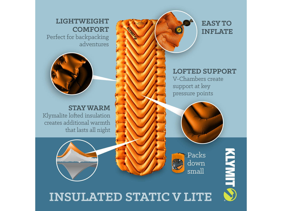 Klymit Insulated Static V Lite Sleeping Pad Mango Orange Regular 1409835