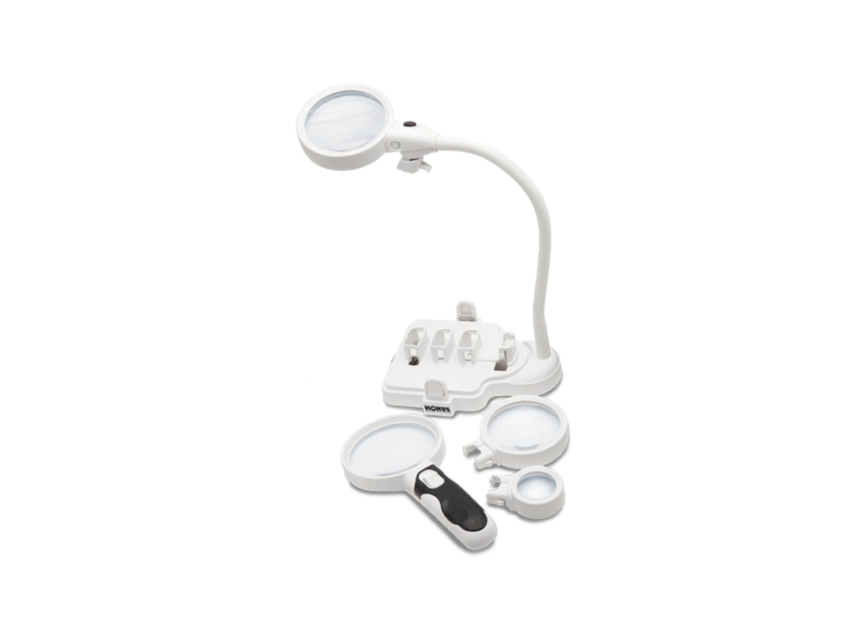 Konus Tabletop or Handheld Magnifier w/3 Interchangeable Lenses 2x-5x-16x White 3628