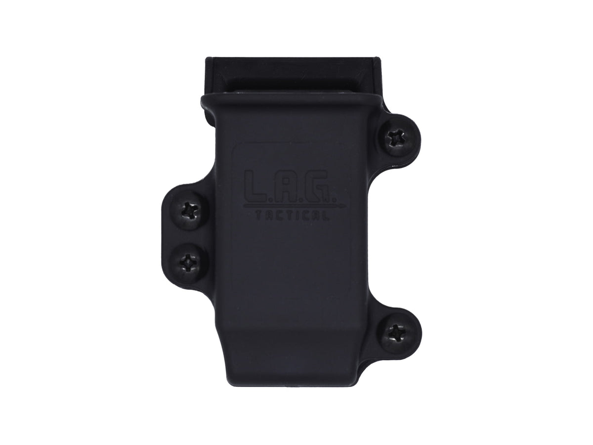 L.A.G. Tactical Inc. M.C.S. Pro Series Single Pistol Magazine Carrier Fits Full Size 9MM/40 Magazines 1.75" Belt Clip Nylon Construction Black MCSP01