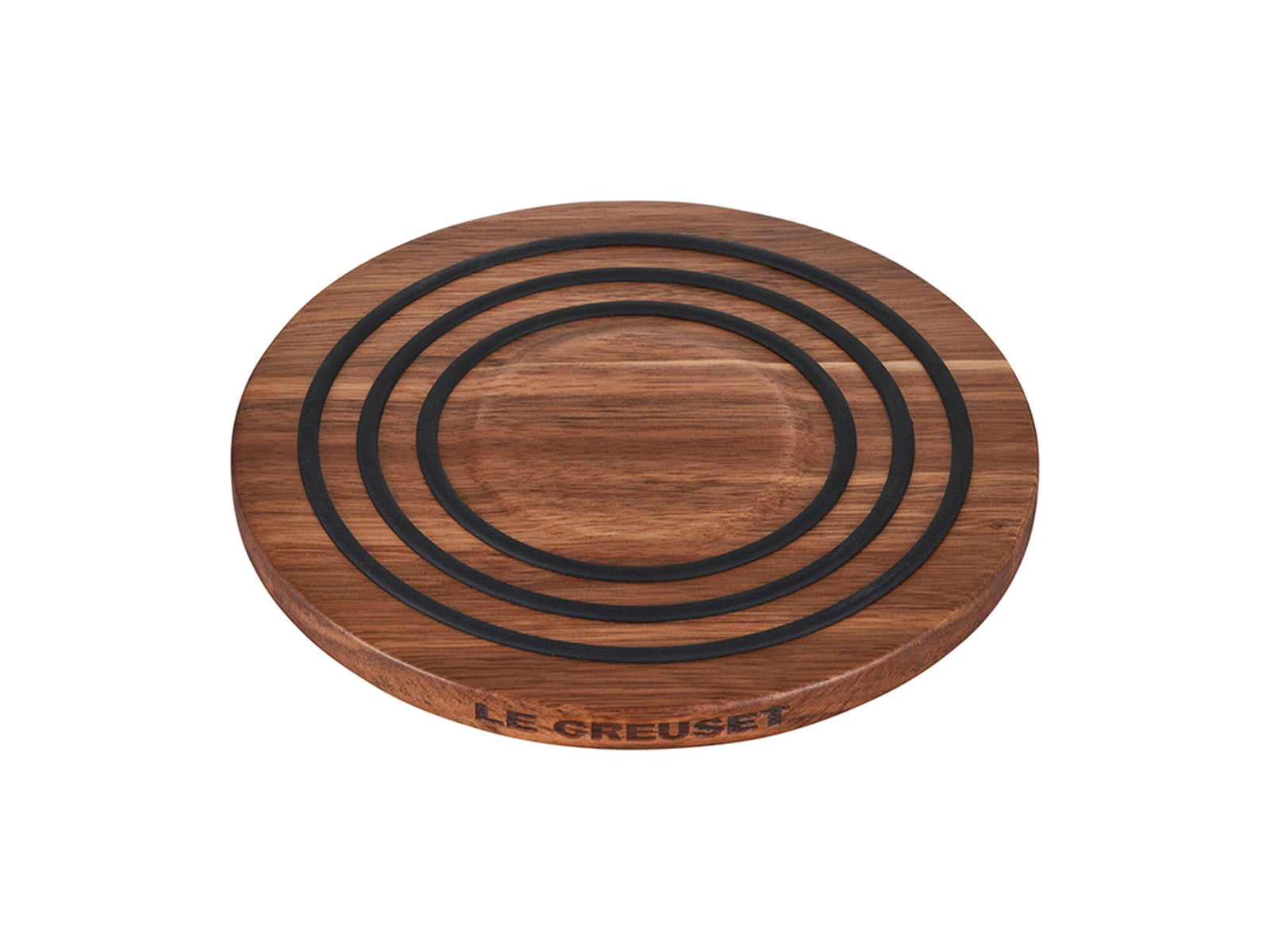 Le Creuset Magnetic Wooden Trivet - Acacia Wood w/ Black Silicone Rings 8in 47009000001001