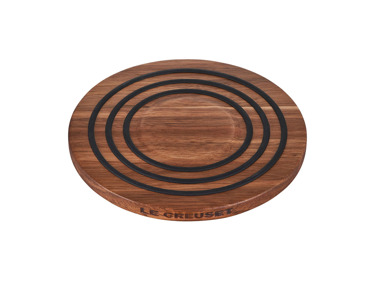 Le Creuset Magnetic Wooden Trivet - Acacia Wood w/ Black Silicone Rings 8in 47009000001001