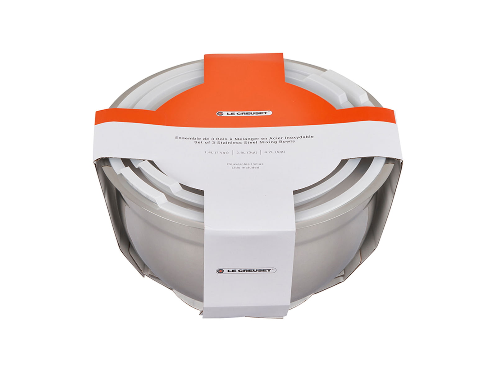 Le Creuset Nested Mixing Bowls w/ Nonslip Silicone Base & Plastic Air Tight Lids Steel