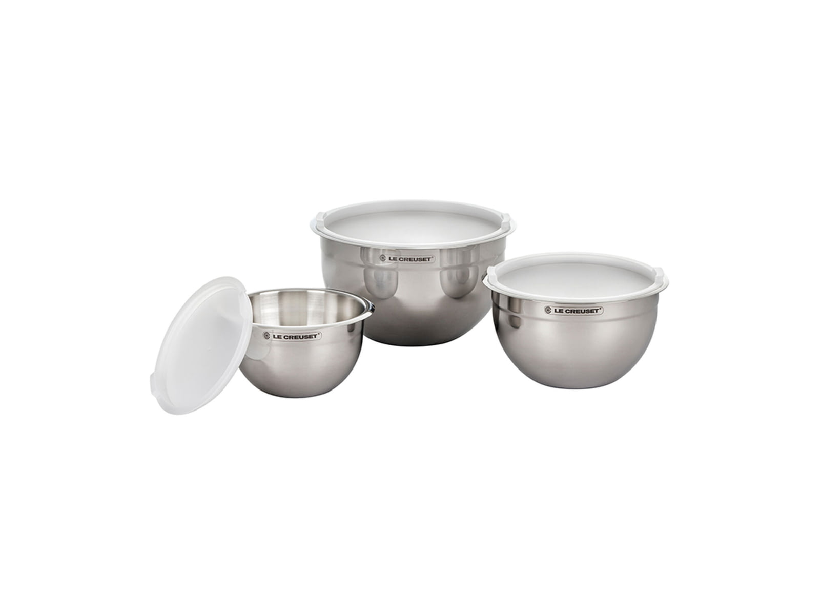 Le Creuset Nested Mixing Bowls w/ Nonslip Silicone Base & Plastic Air Tight Lids Steel