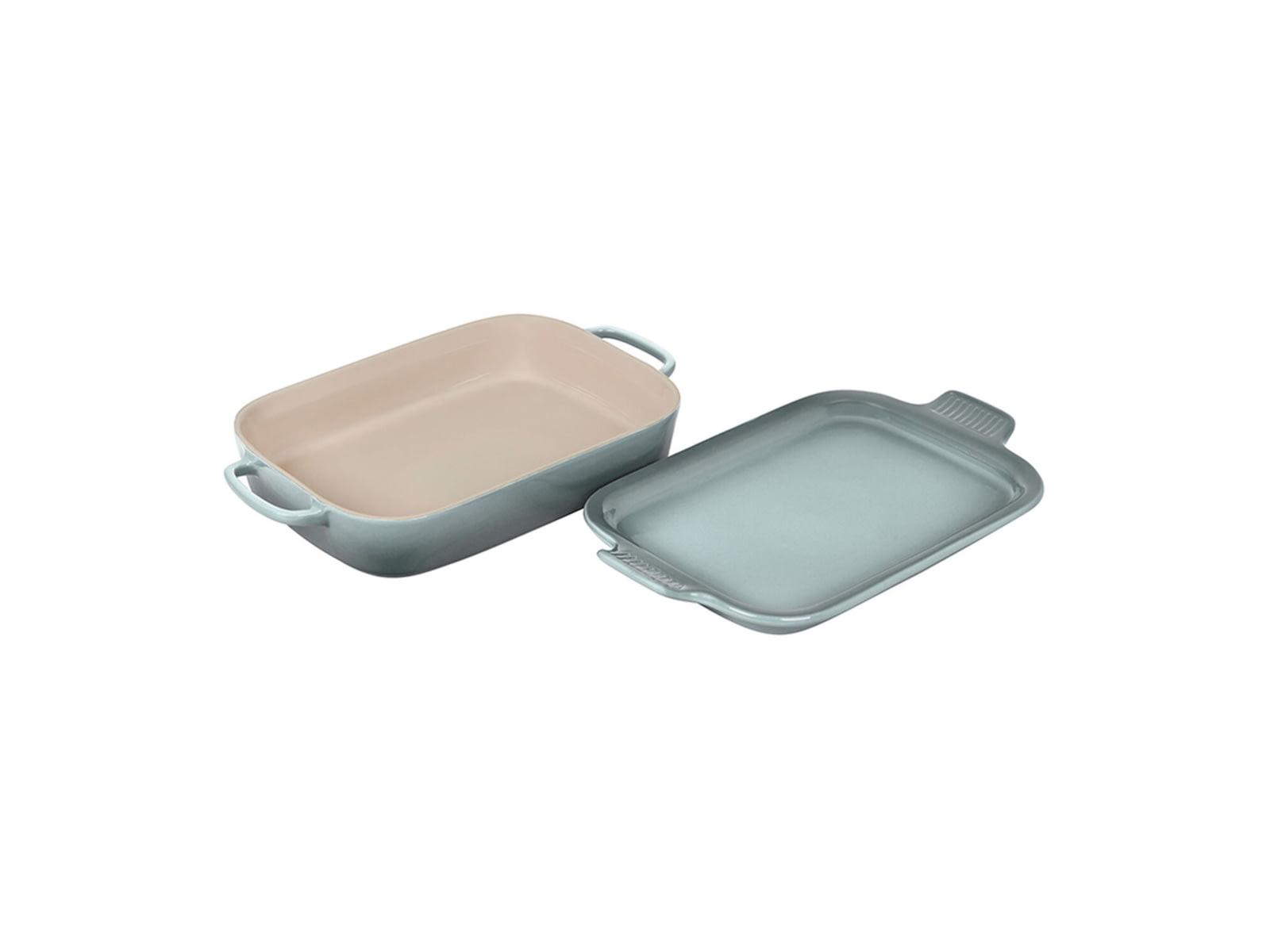 Le Creuset Rectangular Dish w/ Platter Lid Sea Salt 14 3/4x9x2 1/2in