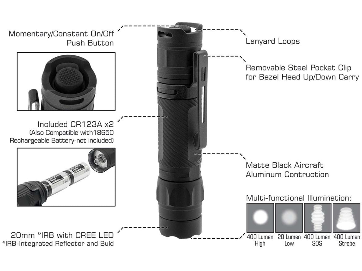UTG Pro Everyday Carry CR123A 400 Lumen LED Flashlight Black LT-ELEDC01