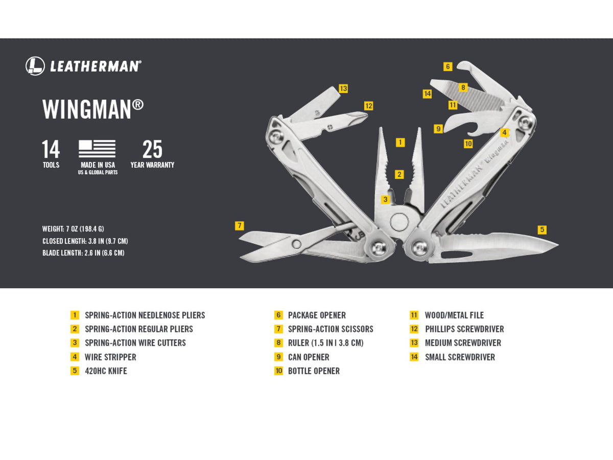Leatherman Wingman Multi-Tool 2.6in 420HC Stainless Steel Blade Stainless Steel Handle 831426