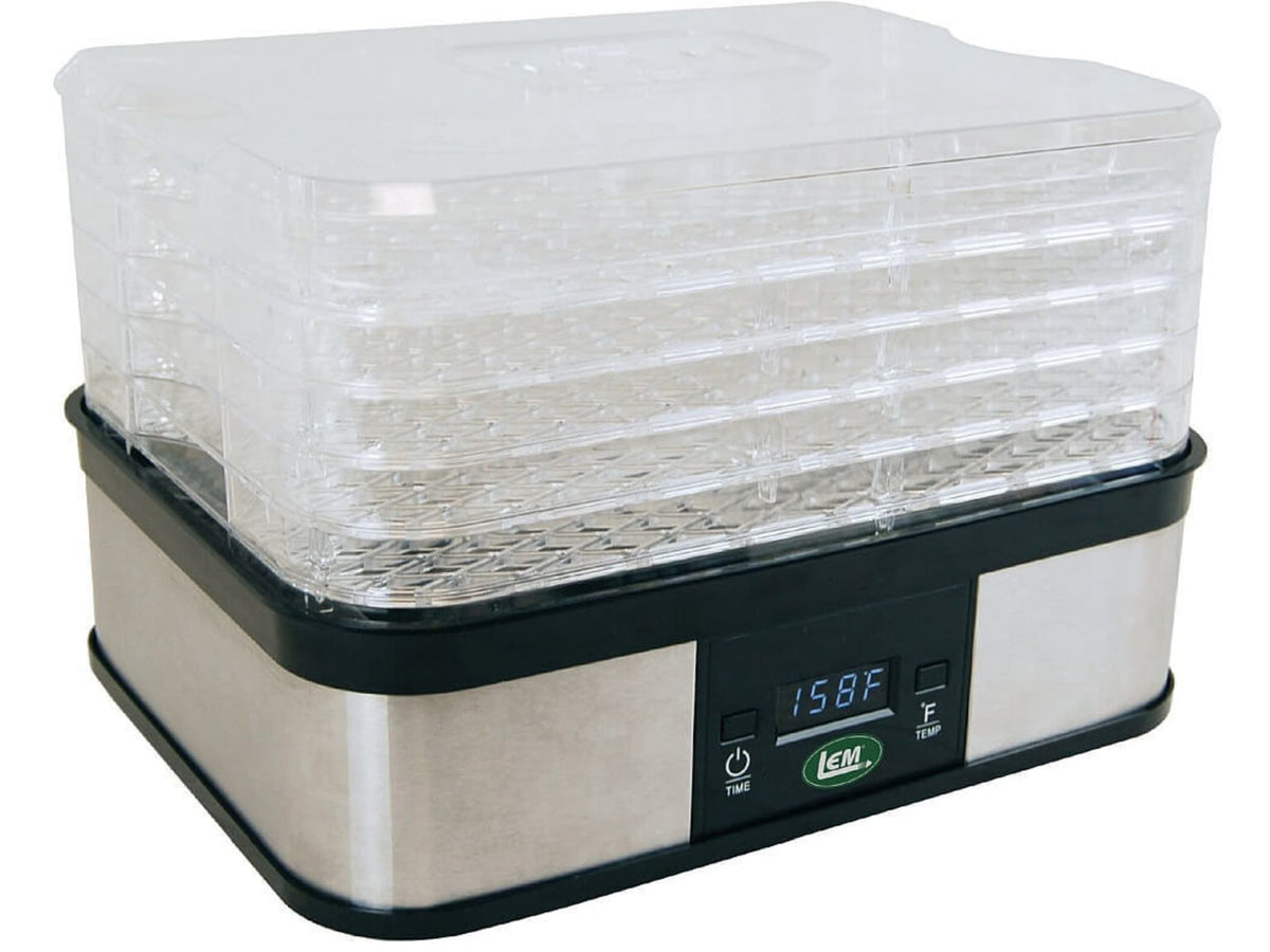 LEM Products Digital 5 Tray Dehydrator Clear Housing Chrome/Black Base 1378