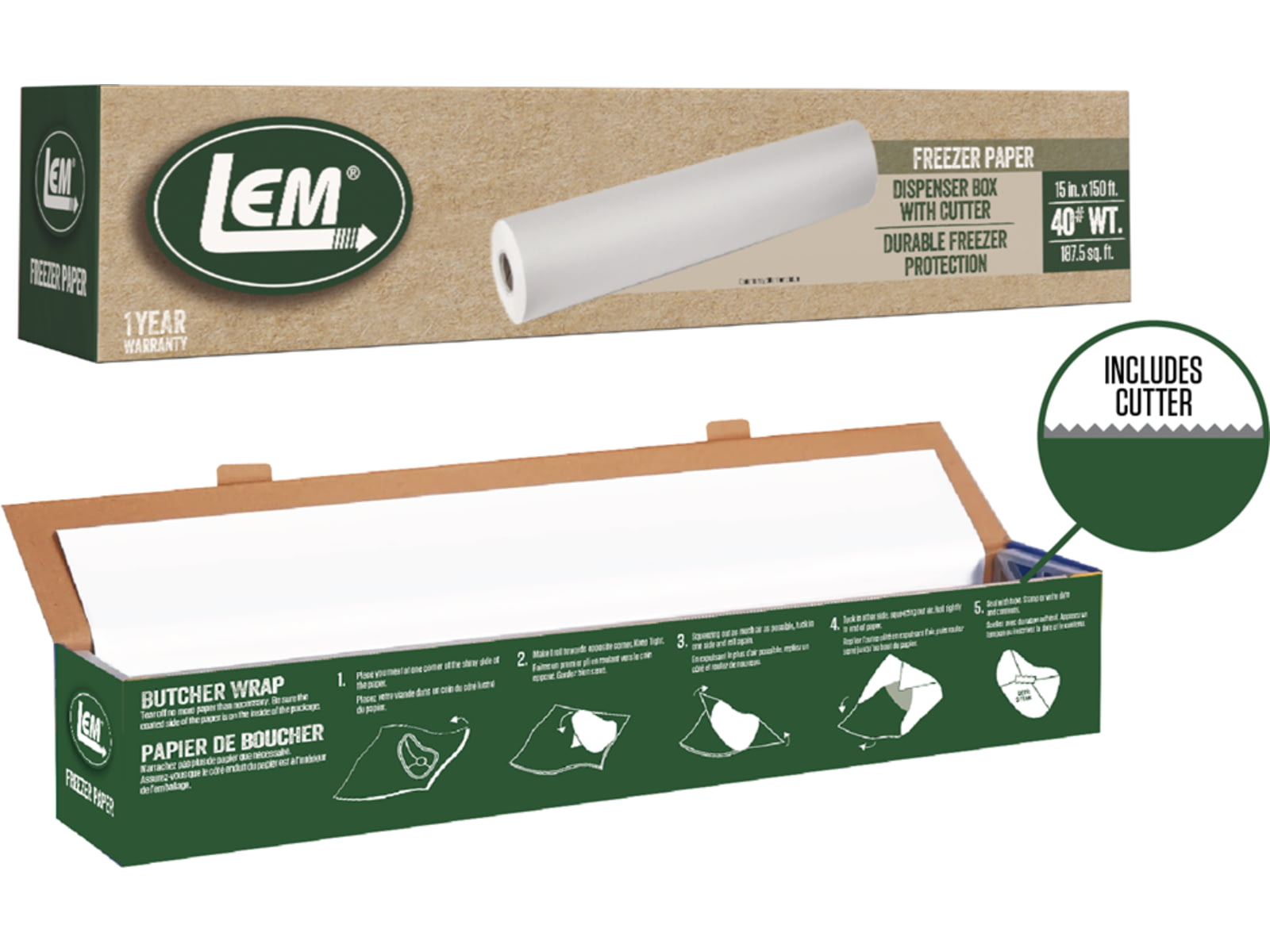 LEM Products New Freezer Paper w/Built in Cutter Box 15 in x 150 in 1919
