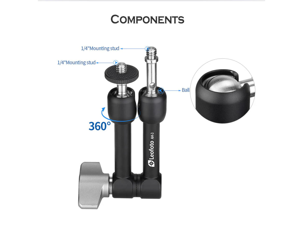 Leofoto AM-4 Versa Magic Arm Multi-Purpose Accessory w/ 1/4th Mounting Screws