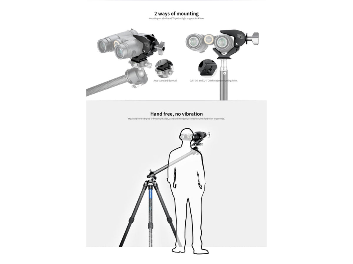 Leofoto BC-02 Binoculars Adapter ARCA Style Dovetail Standard 28-60mm dia. Black BC-02