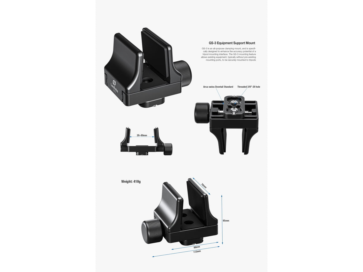 Leofoto GS-3 Lightweight Clamp Support Mount - Arca QR Clamp Black GS-3
